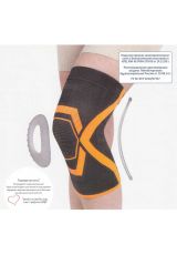 Бандаж коленного сустава (на колено) Н-103 с силиконовым кольцом, серо-оранжевый, Ecoten (Экотен)